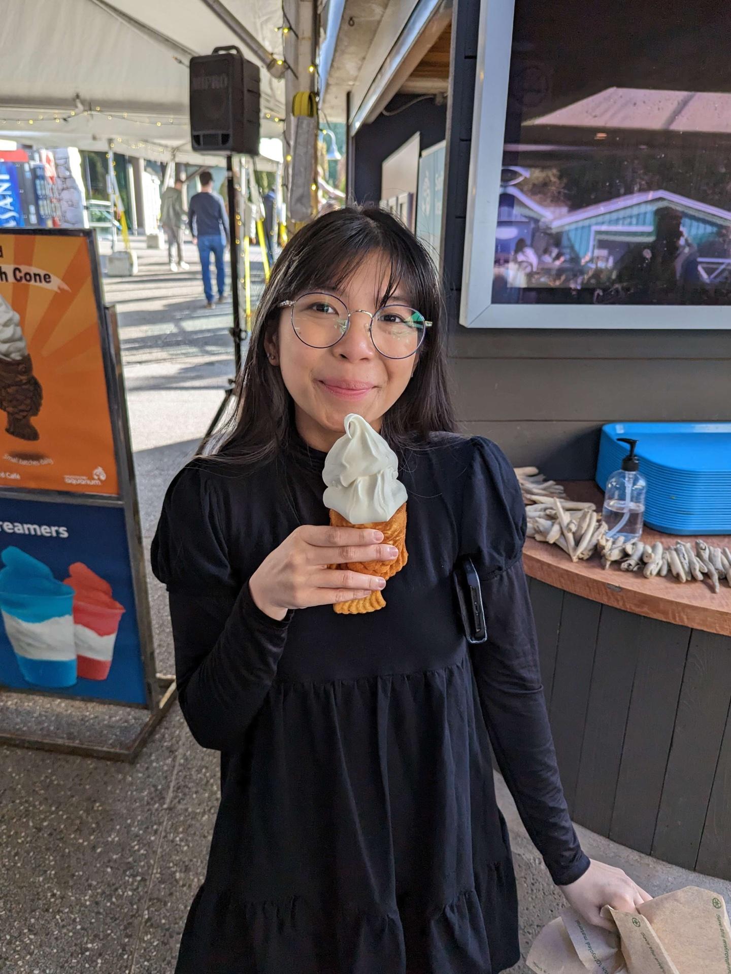 Christina enjoying a taiyaki ice cream